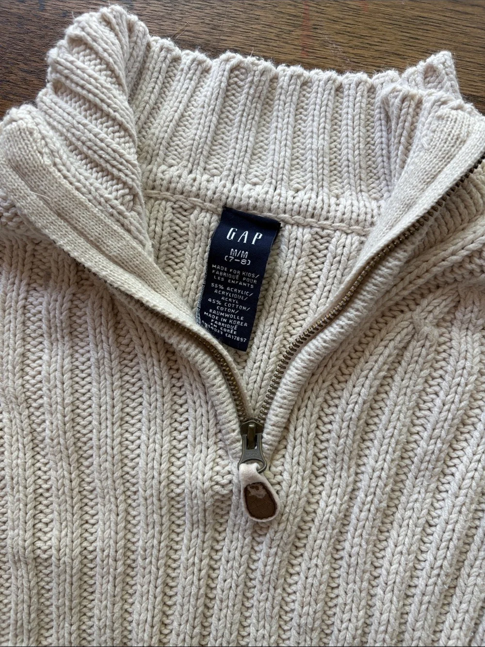 2001 VINTAGE GAP Kids 7-8Y  Cream Ribbed Half-Zip Sweater